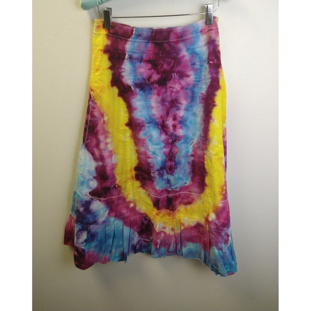 J crew Skirt women's 4 Multicolor Tie dye midi retro gypsy Boho Ruffle bottom